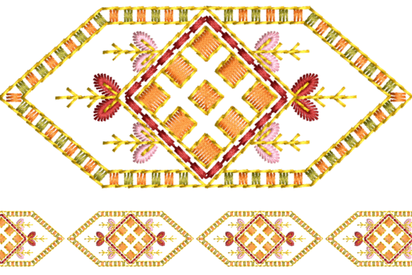 Geometric Floral Border Embroidery for Apparel